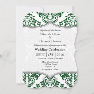 Invitation Dark Green Gris Damask Bracket Wedet Inviter