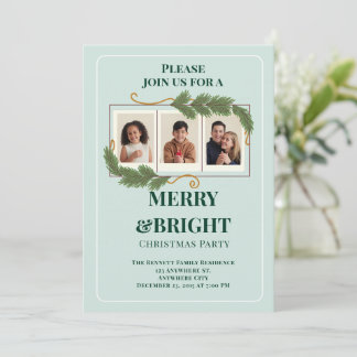 Invitation Dark Green Modern Family Photo Christmas