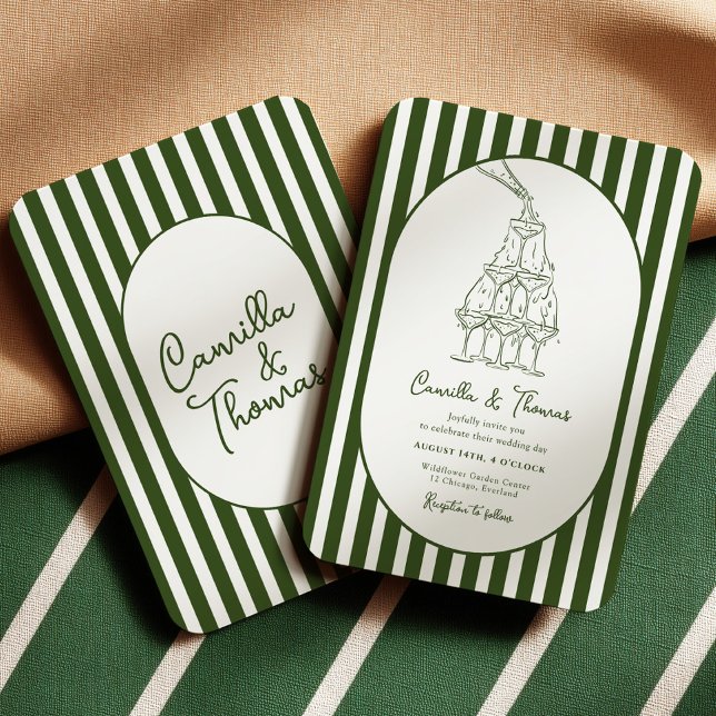 Invitation Dark Green Stripes Wedding (Créateur téléchargé)