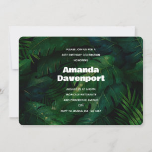 Invitation Dark Green Tropical Feuille Motif Anniversaire