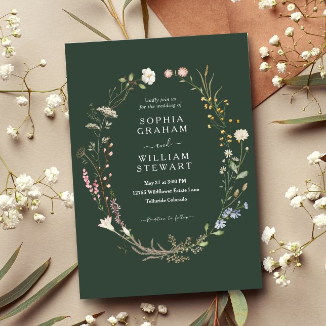 Invitation Dark Green Watercolor Wildflower Theme Wedding (Créateur téléchargé)