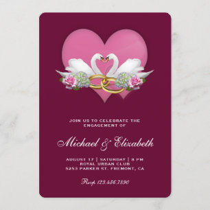 Invitation Dark Magenta Romantic Swans