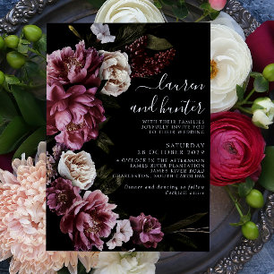 Invitation Dark Moody Blush Burgundy Script Floral Mariage da