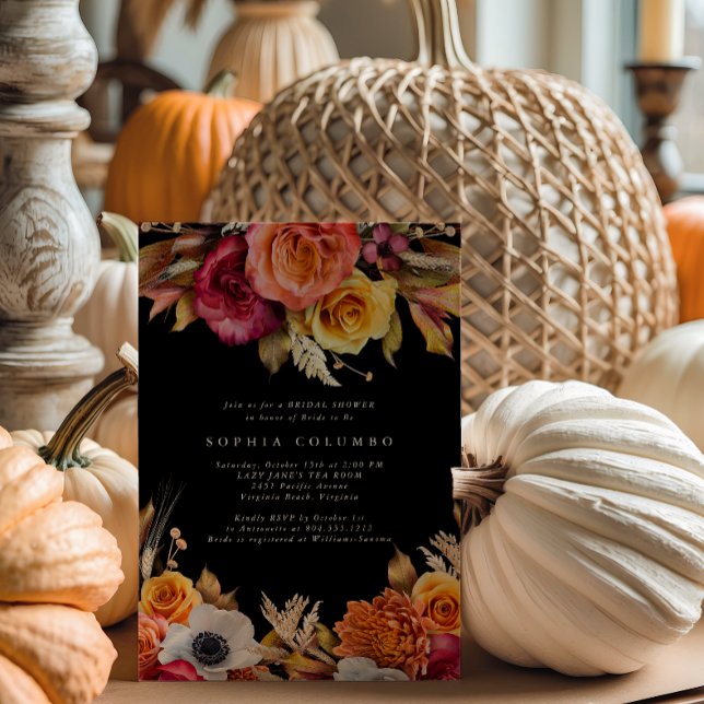 Invitation Dark Moody Fall Floral Fête des mariées romantique (Dark and Moody Dramatic Fall Bridal Shower Invitation )