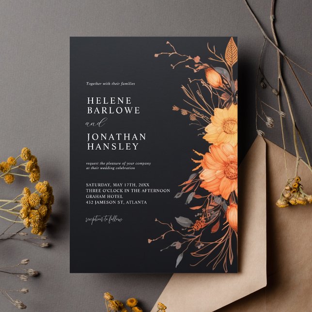Invitation Dark Moody Fall Floral Terracotta Élégant Mariage (Dark Moody Fall Floral Terracotta Elegant Wedding Invitation)
