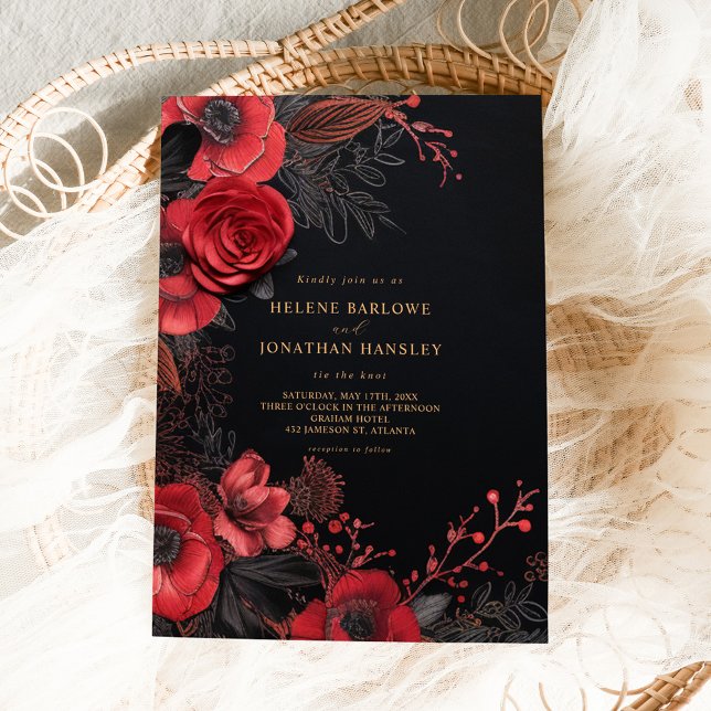 Invitation Dark Moody Floral Élégant Mariage gothique (Dark Moody Floral Elegant Gothic Wedding Invitation)