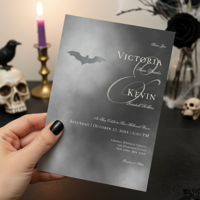 Invitation Dark Moody Mariage de chauve-souris et de brouilla (Créateur téléchargé)