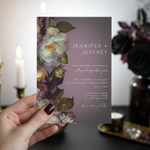 Invitation Dark Moody Mauve Floral Moderne Mariage Inviter