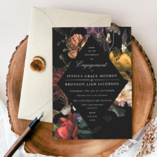 Invitation Dark Moody Romantic Floral Engagement Party