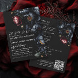 Invitation Dark Moody Romantic Peony Gothique Mariage QR Code<br><div class="desc">Préparez-vous à un événement d'une élégance inouïe avec cette invitation gothique tout en un. Une luxueuse faire-part de mariage fleurie avec un bouquet de pivoines noires et rouges et de baies bleues contre un arrière - plan noir. Au dos des invitations se trouve un code RSVP QR et des détails...</div>