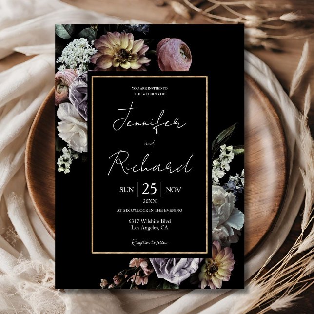 Invitation Dark Moody Vintage Floral noir Mariage (Créateur téléchargé)