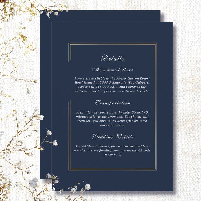 Invitation Dark Navy Blue Gold Frame Detail Enclosure (Créateur téléchargé)