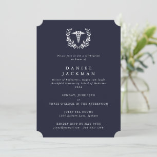 Invitation Dark Navy Caduceus Médicale School Graduation