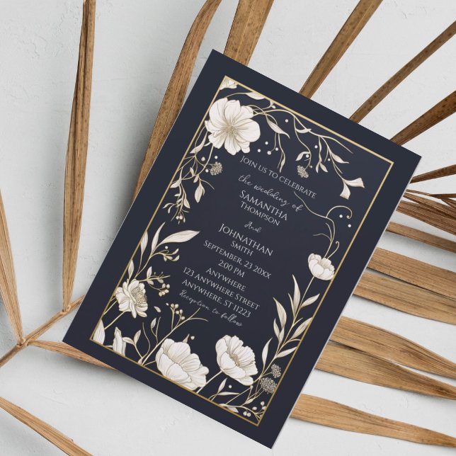 Invitation Dark Navy Gold de Mariage blanc (Créateur téléchargé)
