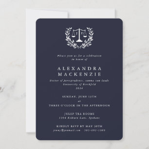 Invitation Dark Navy JD Law Scales Laurel Wreath Graduation I