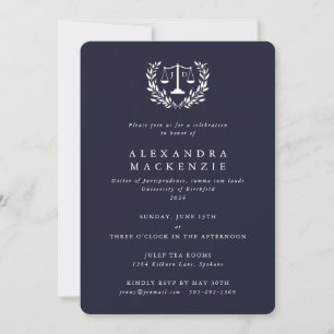 Invitation Dark Navy JD Law Scales Laurel Wreath Graduation I