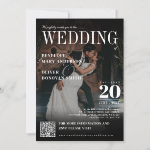 Invitation Dark Photo Magazine QR Code Elegant Boho Mariage
