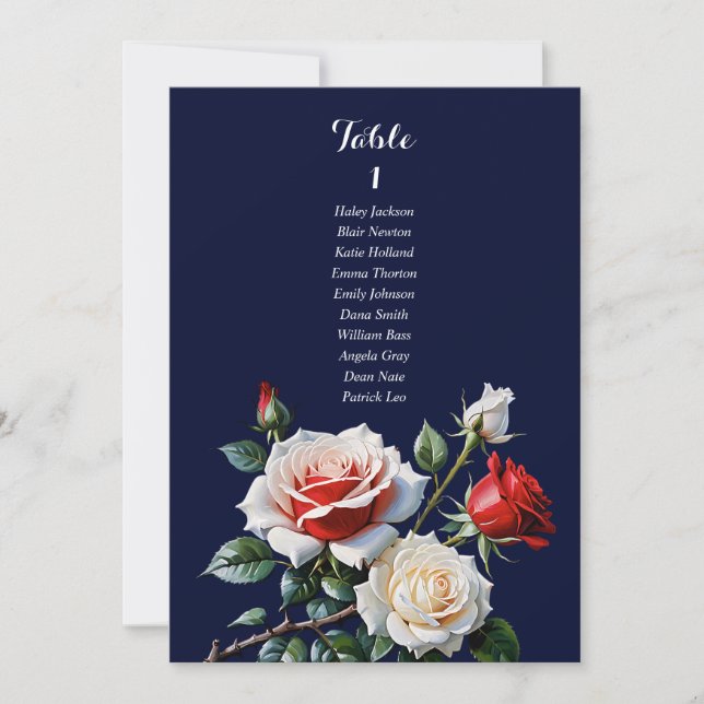 Invitation Dark Pretty pink white red rose seating chart card (Devant)