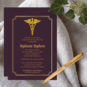 Invitation Dark Purple Gold Médecine vétérinaire Grad Party