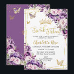 Invitation Dark Purple Lilac Blush Floral Roses Sweet 16<br><div class="desc">Personalize this elegant floral Sweet 16 birthday invitation easily and quickly. Simply click the customize it further button to edit the texts, change fonts and fonts colors. Featuring exquisite purple, lilac, light pink, blush roses, butterflies and chic gold accents. Explore matching items available in-store to create cohesive stylish celebration! (c)...</div>