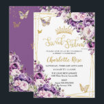 Invitation Dark Purple Lilac Blush Floral Roses Sweet 16<br><div class="desc">Personalize this elegant floral Sweet 16 birthday invitation easily and quickly. Simply click the customize it further button to edit the texts, change fonts and fonts colors. Featuring exquisite purple, lilac, light pink, blush roses, butterflies and chic gold accents. Explore matching items available in-store to create cohesive stylish celebration! (c)...</div>
