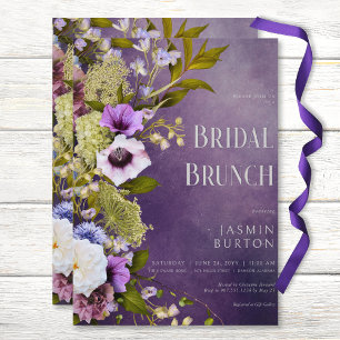 Invitation Dark Purple & Sage Floral Modern Bridal Brunch