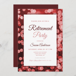 Invitation Dark Red Bokeh Elegant Retirement Party