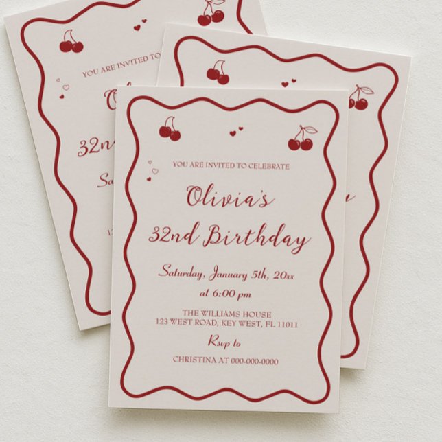 Invitation Dark Red Cherry Birthday Party Adult (Créateur téléchargé)