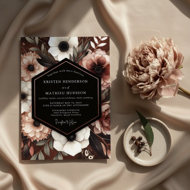 Invitation Dark Red Floral Moody Romance Wedding (Créateur téléchargé)