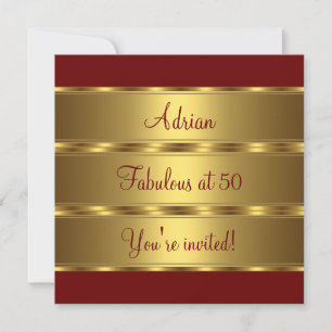 Invitation Dark Red & Gold Fabulous 50e fête d'anniversaire 2