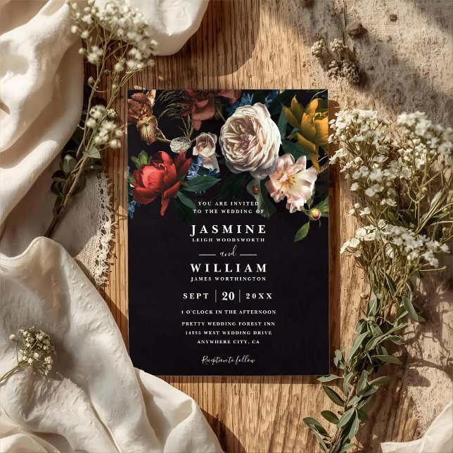 Invitation Dark Romantic Floral Dutch Chic QR Code Wedding (Créateur téléchargé)