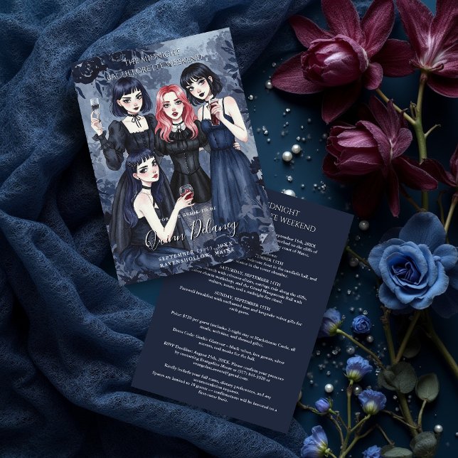 Invitation Dark Romantic Gothic Girl Bachelorette Party (Happiest Romantic Gothic Girls Together in a Funny Party Bachelorette Weekend Invitation Cards. )