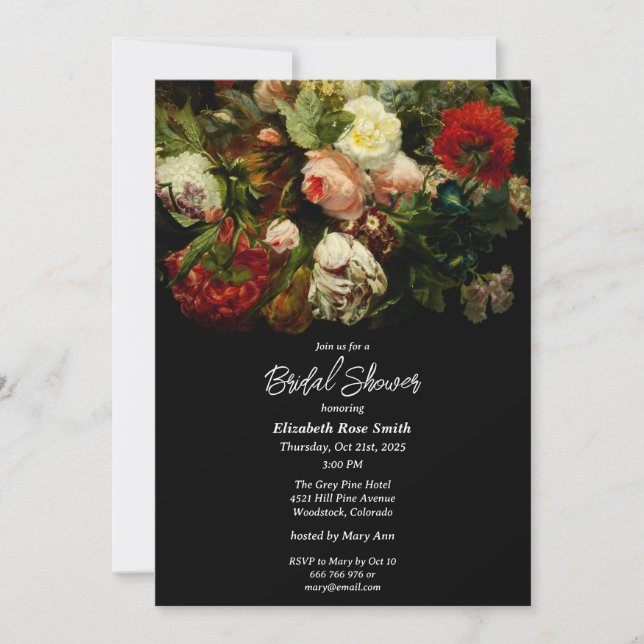 Invitation Dark romantic moody elegant floral Bridal Shower  (Devant)