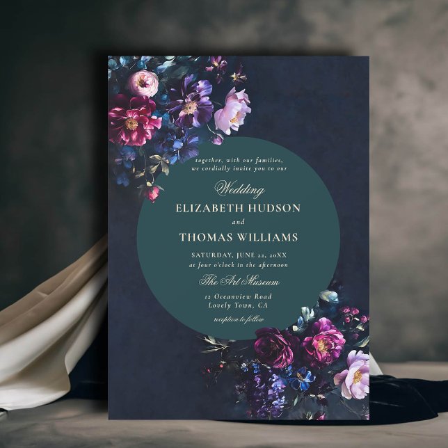 Invitation Dark Romantic Moody Florals Jewel Emerald Mariage (dark moody romantic wedding invitation gothic florals jewel tones emerald purple romance modern)