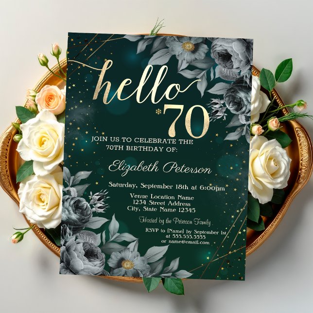 Invitation Dark Roses Vert 70e Anniversaire (Créateur téléchargé)
