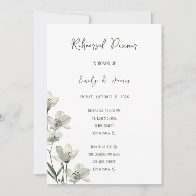 Invitation Dark Sage Green Botanical Wedding (Devant)