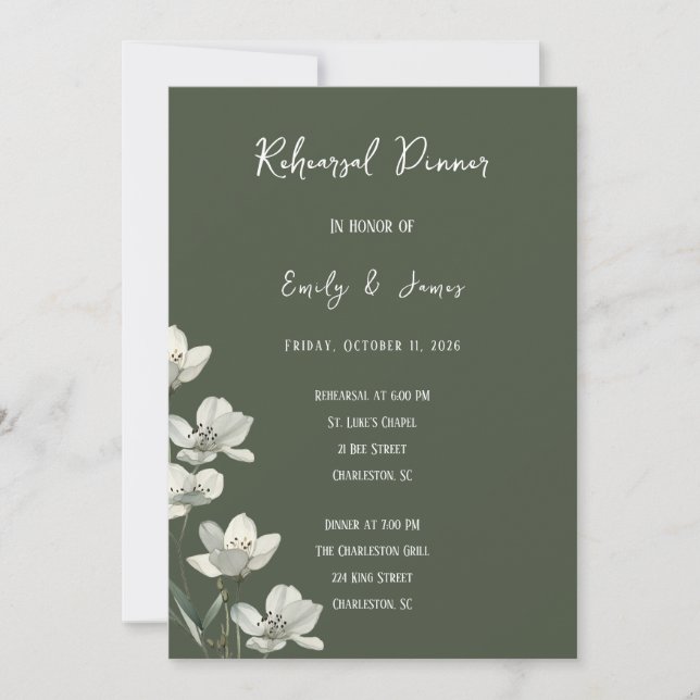 Invitation Dark Sage Green Botanical Wedding (Devant)