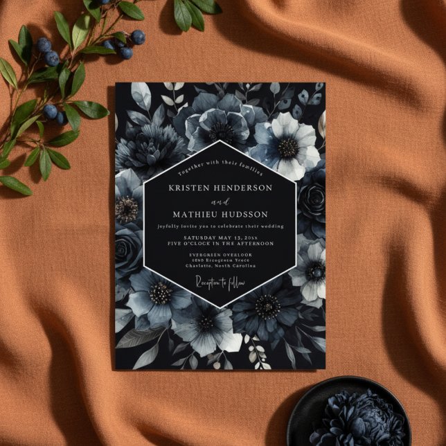 Invitation Dark Teal Floral Romance Wedding (Créateur téléchargé)