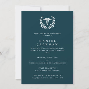 Invitation Dark Turquoise Caduceus Médicale School Graduation
