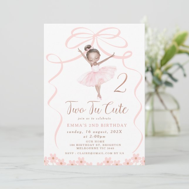 Invitation Dark Whimsical Ballerina Two Tu Cute Anniversaire (Debout devant)