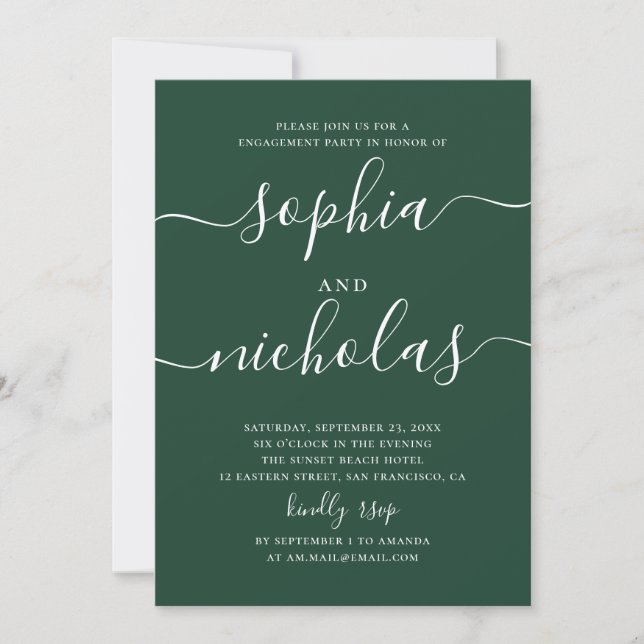 Invitation Dark Woodland Green Engagement Party | Script (Devant)