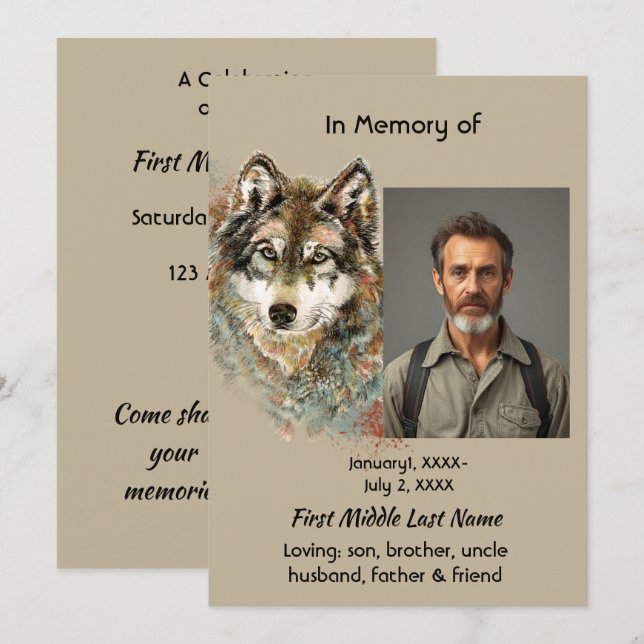 Invitation d'art de loup de mémorial de célébratio (Devant / Derrière)