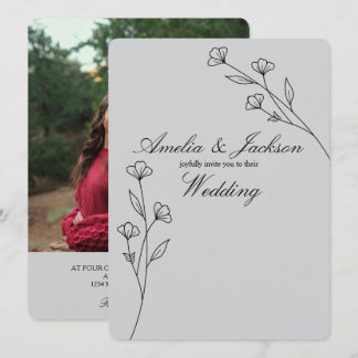 Invitation d'art en ligne floral gris minimaliste