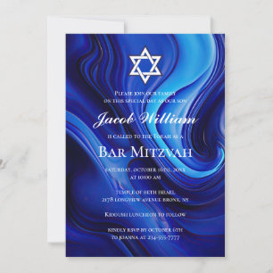 Invitation d'Art Fluide Bleu Barre Juive Mitzvah