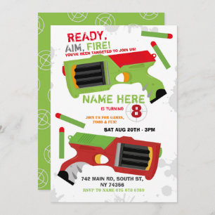 Invitation Dart Gun Fun Aim Shoot Party Anniversaire