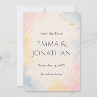 Invitation Date à retenir Pastel Céleste Aquarelle Étoiles