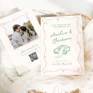 Invitation Date à Sauvergarder Rose & Vert Dessinés à la Main