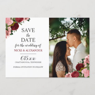 Invitation Date de mariage à sauvegarder Fleurs Rose Pâle Bou