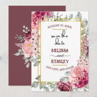 Invitation Date de sauvegarde Florale Rose Marsala Bourgogne