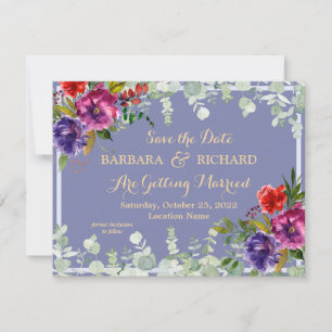 Invitation Date d'enregistrement de l'aquarelle florale viole